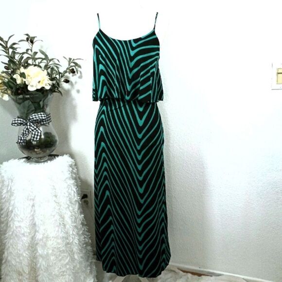 CHARLOTTE RUSSE BLACK & GREEN STRIPE MAXI DRESS XS - Picture 2 of 6